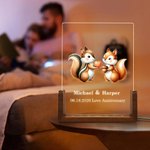 Personalisierte Boho Woodland Hedgehog Deer Paar Namen LED-Nachtlicht mit hölzernen Basis niedlich Raumdekoration Valentinstag Jahrestag Geschenk für Paar