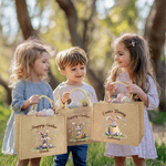Personalised Happy Easter Bunny Large Jute Tote Bag with Name and Text Easter Party Gift for Boys Girls