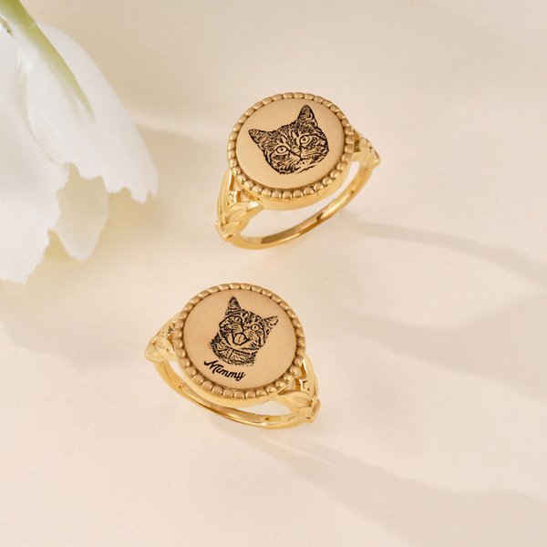 Bague personnalisée avec photo de chat, chien, animal de compagnie et nom Bijou commémoratif Cadeau d'anniversaire pour l'amoureux de l'animal de compagnie.