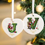 Ornement de Noël personnalisé en céramique en forme de coeur avec nom et année Cadeau de Noël pour la famille et les amis