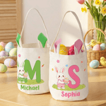 Personalised Cute Bunny Ears Name Easter Basket with Initial Eggs Hunting Party Favor Easter Gift for Boys Girls