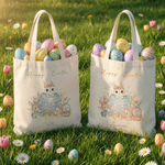 Personlig Happy Easter Egg Bunny Gjenbrukbar lerretspose med navn Daglig bruk Påskegave til barn Kvinner