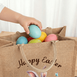 Personalised Happy Easter Bunny Large Jute Tote Bag with Name and Text Easter Party Gift for Boys Girls