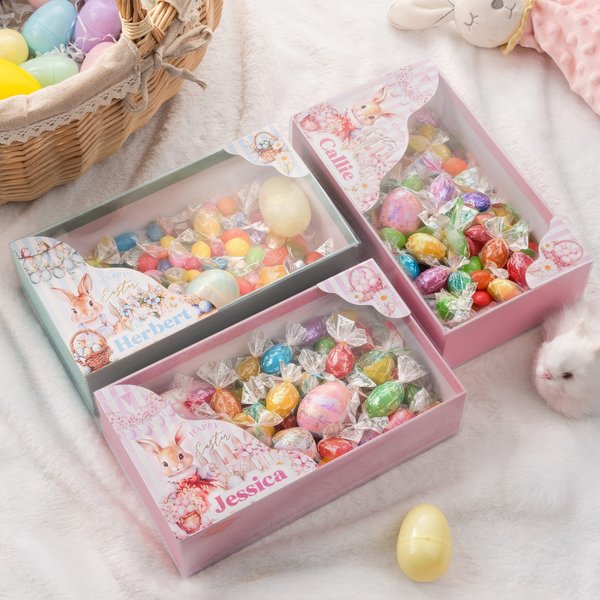 Boîte cadeau Pâques personnalisée avec nom et motif de lapin - Usage quotidien - Cadeau Pâques pour enfants