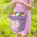 Personalised Cute Bunny Plaid Easter Basket with Name Initial and Ruffles Eggs Hunting Party Easter Gift for Kids