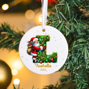 Personalizzato Santa Claus Woodland iniziale rotonda ceramica ornamento di Natale con il nome e l'anno albero di Natale Decor regalo per la famiglia amici