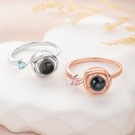 Personalised Sterling Silver Photo Projection Ring with Birthstone Delicate Jewellery Daily Wear Birthday Anniversary Gift for Girlfriend Mom Women