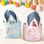 Personlig søt Peter Rabbit blomst sommerfugl Initial Bunny Ears Stripete påskekurv med navn Påskeegg Jakt Party Favor Gave til barn
