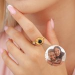 Personalised Sterling Silver Photo Projection Ring with Birthstone Delicate Jewellery Daily Wear Birthday Anniversary Gift for Girlfriend Mom Women