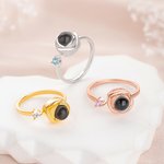 Personalised Sterling Silver Photo Projection Ring with Birthstone Delicate Jewellery Daily Wear Birthday Anniversary Gift for Girlfriend Mom Women