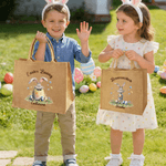 Personalised Happy Easter Bunny Large Jute Tote Bag with Name and Text Easter Party Gift for Boys Girls