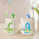 Personalised Cute Bunny Ears Name Easter Basket with Initial Eggs Hunting Party Favor Easter Gift for Boys Girls