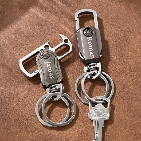 Personalized Multifunctional Rotation Bottle Opener Keychain with Name Father's Day Anniversary Birthday Gift for Father Boyfriend Husband