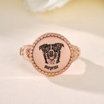 Bague personnalisée avec photo de chat, chien, animal de compagnie et nom Bijou commémoratif Cadeau d'anniversaire pour l'amoureux de l'animal de compagnie.