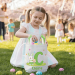 Personalised Cute Bunny Ears Name Easter Basket with Initial Eggs Hunting Party Favor Easter Gift for Boys Girls