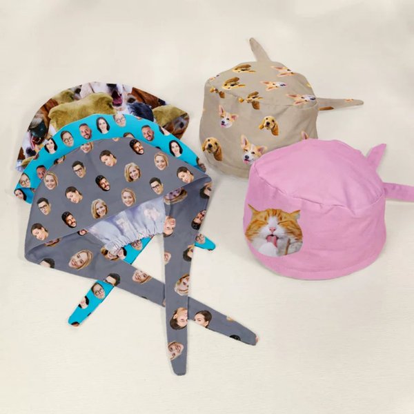 Personalizzato animale domestico faccia foto design regolabile Unisex Scrub Cap Compleanno infermiere settimana regalo per veterinario infermiere