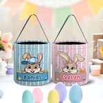 Personalisierte gestreiften niedlichen Hut Bogen Kaninchen Eimer Korb mit Namen Ostereierjagd Ostern Party Geschenke für Kinder