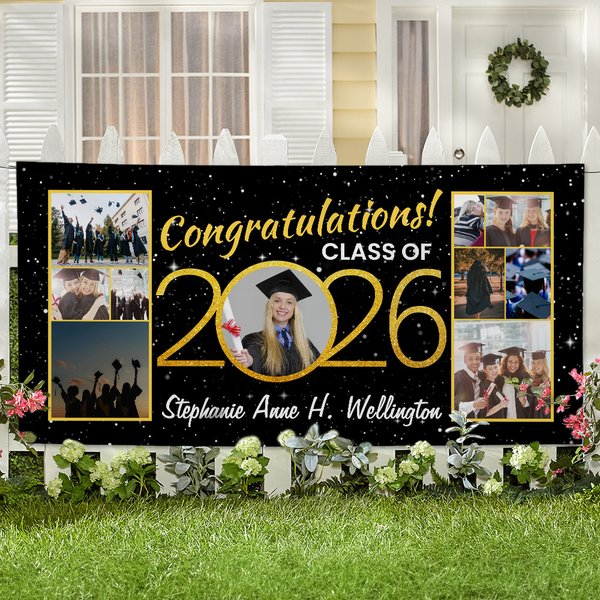 Personligt grattis klass 2026 Graduate Photo Collages Banner med 3-17 foton och namn Party Decor Graduation Gift for Graduates