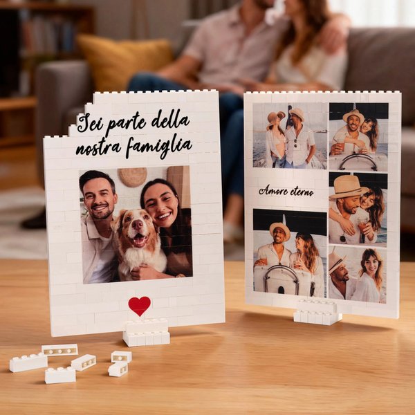 Puzzle di mattoncini personalizzato con foto e testo, decorazione da tavolo - Regalo di San Valentino o compleanno per coppie