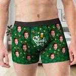 Personalised Funny Face Photos Clover Breathable Couple Thong Boxer Underwear Anniversary Saint Patrick's Day Gift for Him Her