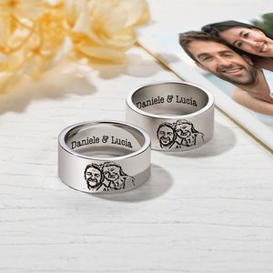Anello personalizzato con ritratto fotografico e nomi - Regalo di fidanzamento e anniversario per coppie