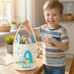 Personalised Cute Bunny Ears Name Easter Basket with Initial Eggs Hunting Party Favor Easter Gift for Boys Girls