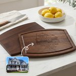 Henkilökohtainen kaiverrettu House Photo Bambu Cherry Wood Walnut Wood Leikkuulauta otsikko ja teksti Päivittäinen käyttö Housewarming lahja ystäville perheelle
