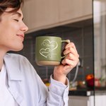 Personalized Double Hearts 12 oz Ceramic Coffee Mug with Engraved Name and Date Valentine's Day Birthday Anniversary Gift for Couples