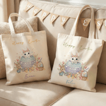 Personalised Happy Easter Egg Bunny Reusable Canvas Bag with Name Daily Use Easter Gift for Kids Women