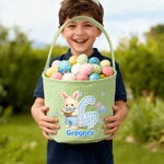 Personalised Cute Bunny Plaid Easter Basket with Name Initial and Ruffles Eggs Hunting Party Easter Gift for Kids