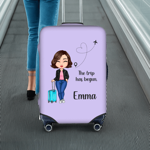 Personalized Cartoon Travel Character Love Airline 18-32 Inches Luggage Cover with Name Travel Accessories Birthday Holiday Gift for Friends