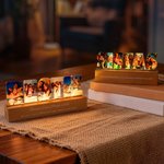 Personalised Bestie Text Photos Acrylic LED Night Light with Text and Wooden Base Birthday Anniversary Gift for Besties Sisters