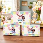 Personalised Cute Black Girl Bunny Initial Biscuit Tin Box with Text Storage Accessories Easter Party Gift for Girls