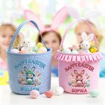 Personalised Cute Faux-Yarn Effect Bunny Carrot Flower Plaid Easter Basket with Name Daily Use Happy Easter Gift for Boys Girls