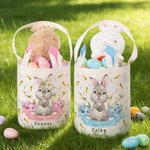 Personalisierter Niedlicher Osterhase Korb mit Namen und Hasenohren Wiederverwendbare Eimertasche Eiersuche Ostern Geschenk für Jungen Mädchen