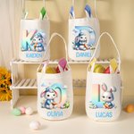 Cestino di Pasqua personalizzato con il nome del coniglio Cartoon iniziale con orecchie da coniglio, accessorio per la caccia alle uova, regalo di Pasqua per bambini e bambine.