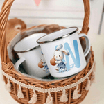 Personalized Cartoon Sports Rabbit Initial 12 oz Colored Rim Enamel Mug with Name Easter Party Gift for Boys Girls