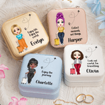 Personalised Cute Cartoon Character PU Leather Jewellery Box with Text and Name Travel Essential Birthday Anniversary Gift for Women