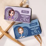 Personalised Vintage Cartoon Nurse Doctor Character PU Leather Hand Wallet with Name and Text Birthday Appreciation Gift for Medical Staff
