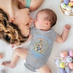 Personalized Cute Bunny Wreath 100% Cotton Baby Bodysuit with Name and Year Easter Party Birthday Gift for Baby