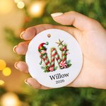 Personalized Santa Hat Elf Candy Cane Initial Christmas Ornament with Name Home Tree Decor Christmas Gift for Family Kids