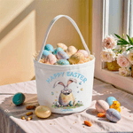 Cestino pasquale in tela con nome e testo personalizzato Happy Easter Bunny Design Cestino pasquale in tela di grande capacità con nome e testo Regalo per la festa della caccia alle uova di Pasqua per