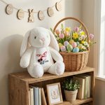 Personalised Easter Black Girl Rabbit Ears Bow Initial Soft Bunny Plush Stuffed Toy with Name First Easter Gift for Newborns Kids