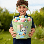 Personalizada Cute Cartoon Rabbit Initial Easter Plaid Basket with Ruffles and Name Egg Hunting Party Easter Gift for Kids