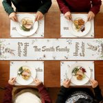 Personalized Watercolor Style Easter Bunny Table Runner and Matching Placemats Set with Family Name Dining Table Decor Easter Gift for Family Friends