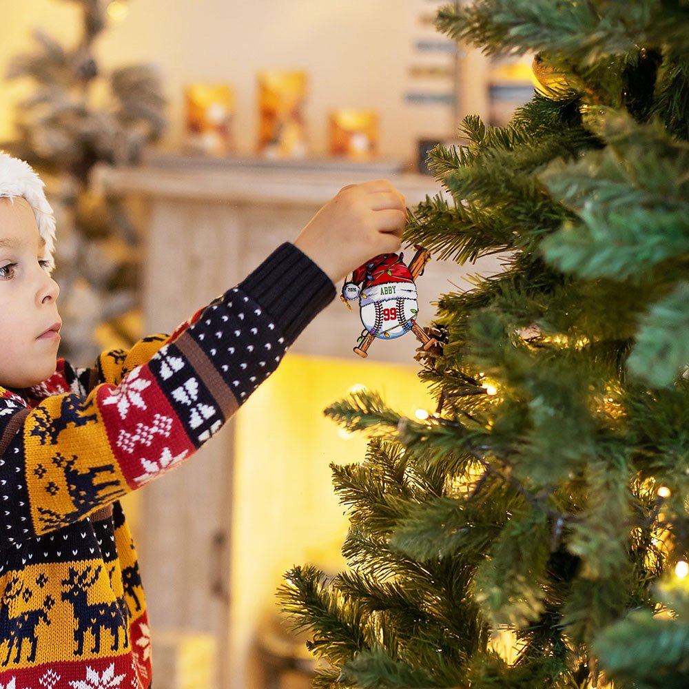 Ornement de Noël personnalisé en forme de chapeau de père Noël avec nom, numéro et année Décoration de l'arbre de Noël pour les amateurs de baseball 7