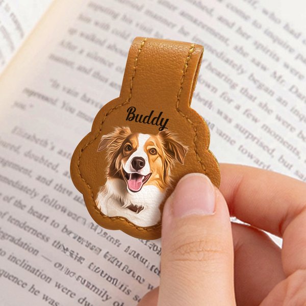 Personalised Oil Painting Style Pet Photo PU Leather Magnetic Bookmark Clip with Name Reading Accessories Birthday Gift for Pet Lovers