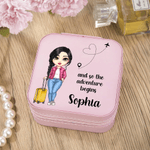 Personalised Cute Cartoon Character PU Leather Jewellery Box with Text and Name Travel Essential Birthday Anniversary Gift for Women