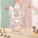 Personalisierte Floral Tiere klar Geschenk Tasche mit Namen und rosa Schleife Band Urlaub behandeln Verpackung Eier Jagd Ostern Party Favors Geschenk für Kinder
