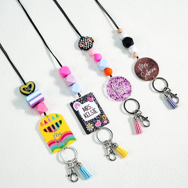 Personalized Pencil Tassel Bead Lanyard with Text Back to School Appreciation Teacher's Day Gift for Teachers Administrators